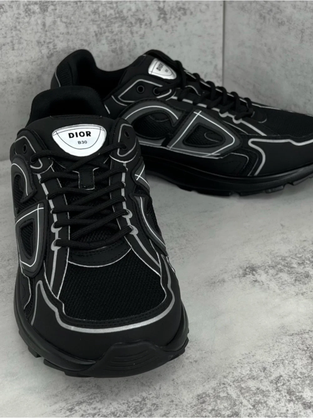 Dior Black Athletic Sneakers with Reflective Silver Accents